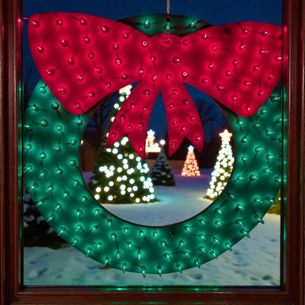 New-Freva Christmas Wreath 16" Foam Sculpture Lights Works In Box Lighted Vtg‎